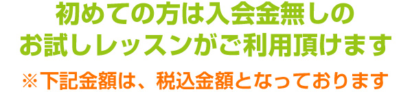 初めての方は入会金なしのお試しレッスンがご利用いただけます